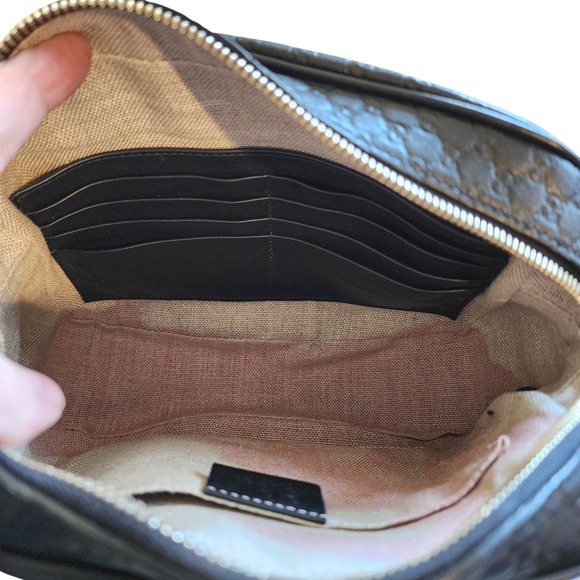 Gucci Black Micro GG Bee Bag Leather Crossbody 449413 520981 - Picture 10 of 14